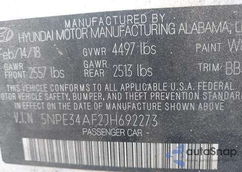 2018 Hyundai Sonata Sel z USA, uszkodzony, nr VIN 5NPE34AF2JH692273